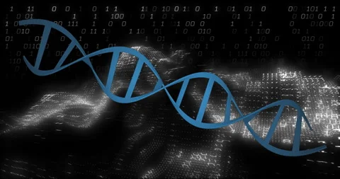 DNA strand and binary coding, scientific data processing animation Stock Footage 306720583