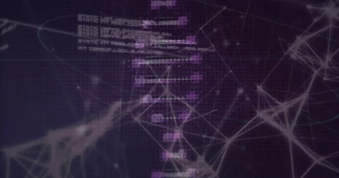 DNA strand and binary coding over abstract network connections Stock Footage 307661266