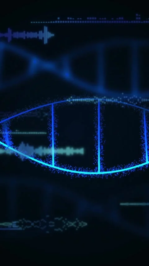DNA strand and binary coding, processing scientific data in animation Video stock 341977063