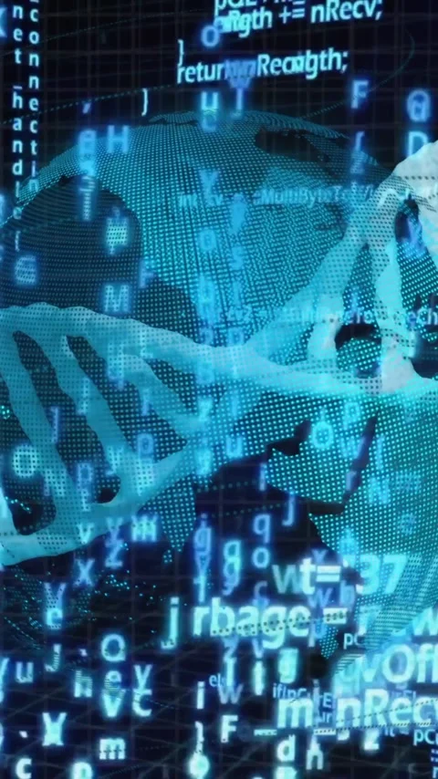 DNA strand and binary coding, scientific data processing animation Video stock 342915887