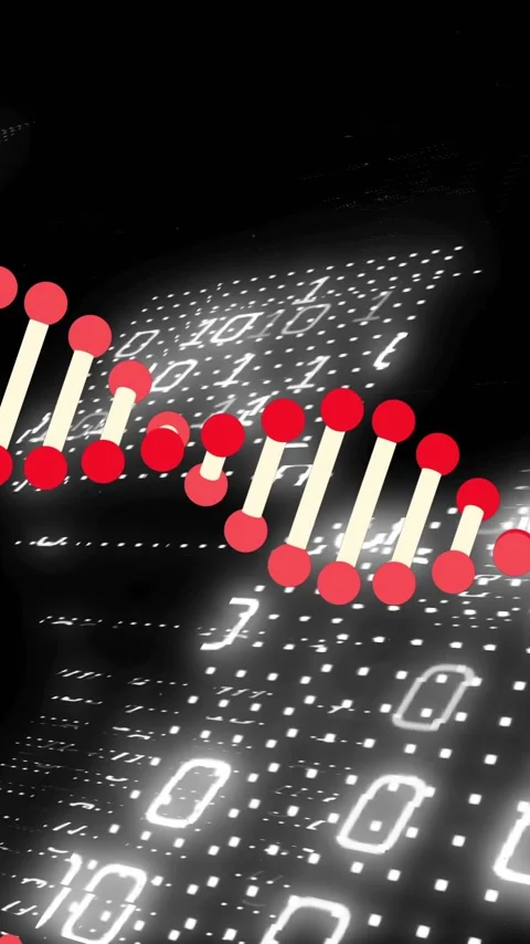DNA strand and binary coding, scientific data processing animation Video stock 343128987