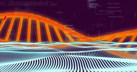 DNA strand and binary coding over abstract digital landscape Stock Illustration