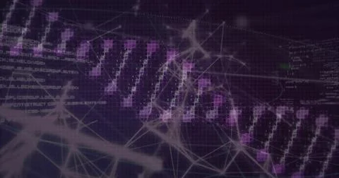 DNA strand and binary coding over abstract network connections Stock Illustration