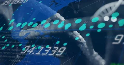 DNA strand and binary coding, scientific data processing image Stock Illustration