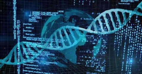 DNA strand and binary coding, scientific data processing image イラスト素材