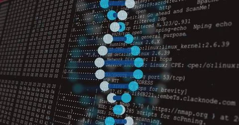 DNA strand and binary coding, scientific data processing image イラスト素材