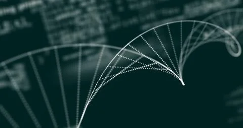 DNA strand and binary coding, scientific data processing image Illustrazione stock