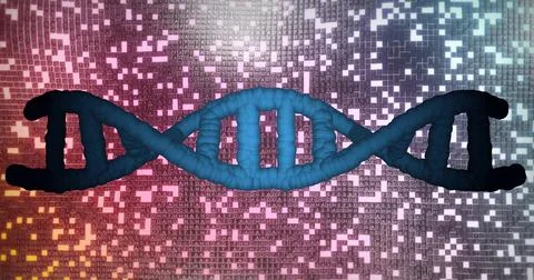 DNA strand and binary coding, scientific data processing image Stock Photos