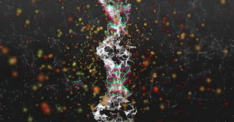 DNA strand and binary coding, scientific data processing image 스톡 사진