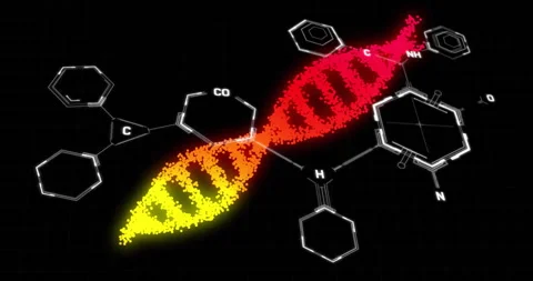 DNA strand and chemical structures, scientific data processing animation Stock Footage 306432899