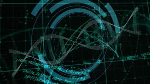 DNA strand and circular data processing animation over digital grid background Stock Footage 303878785
