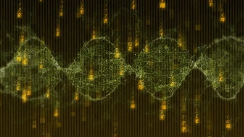 DNA strand and coding symbols animation over dark striped background Stock Footage 303877756