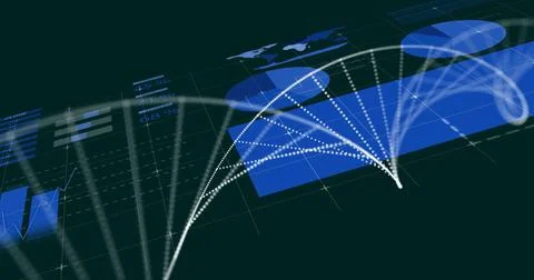DNA strand and data visualization image over world map and charts Stock Illustration