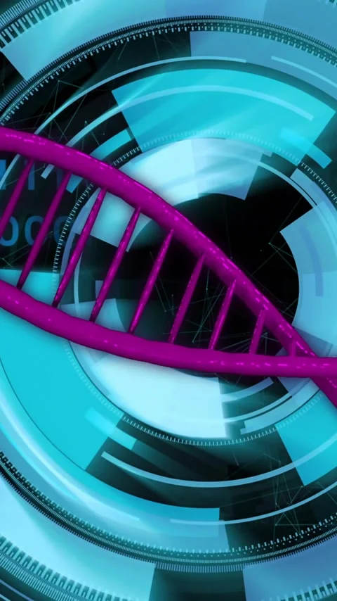 DNA strand and digital interface, scientific data processing animation Stock Footage 320150430
