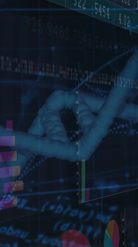 DNA strand and financial data charts animation over scientific background Stock Footage 344285047