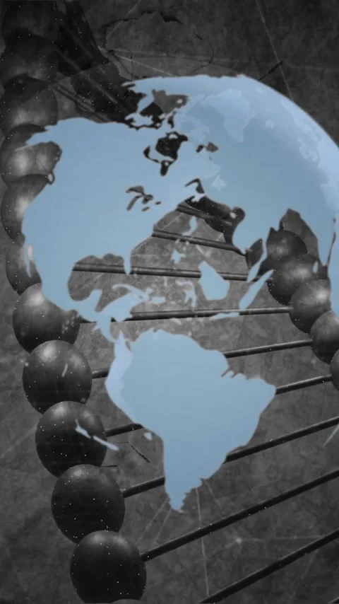 DNA strand and globe animation, scientific data processing concept Stock Footage 320150397