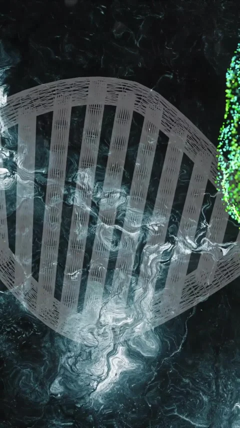 DNA strand and green particles, scientific data processing animation Stock Footage 343868157