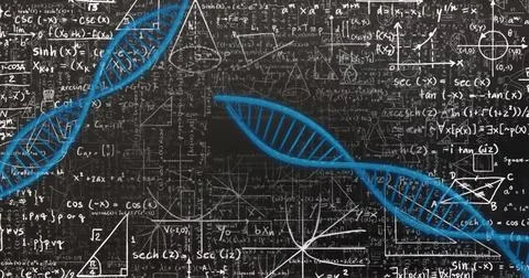 DNA strand and mathematical equations, scientific data processing Stock Illustration