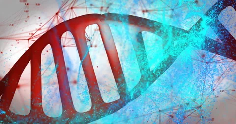 DNA strand and molecular structure animation over blue and red background Stock Footage 305816772