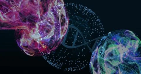 DNA strand and molecular structures, scientific data processing image Illustrazione stock