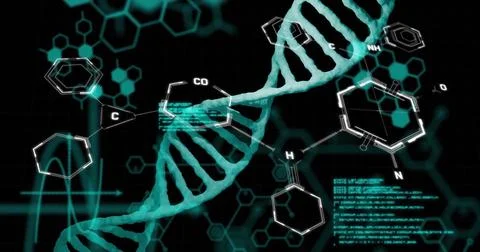 DNA strand and molecular structures, scientific research image Stock Illustration