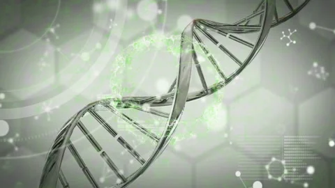 DNA strand and scientific data processing animation over green background Видео 303877071