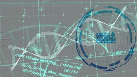 DNA strand and scientific data processing animation over grid background Stock Footage 303878786