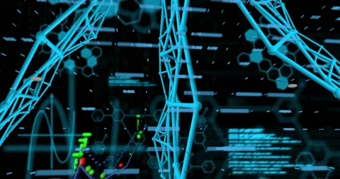 DNA strand and scientific data processing animation over hexagonal patterns Stock Footage 327356856