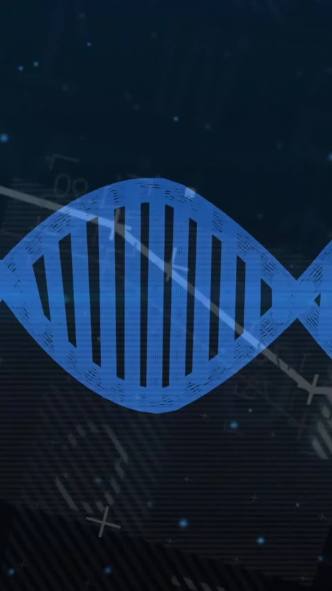 DNA strand and scientific data processing animation over dark background Stock Footage 341956863