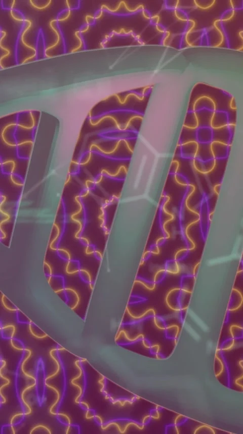 DNA strand and scientific data processing over colorful geometric patterns Stock Footage 342643574