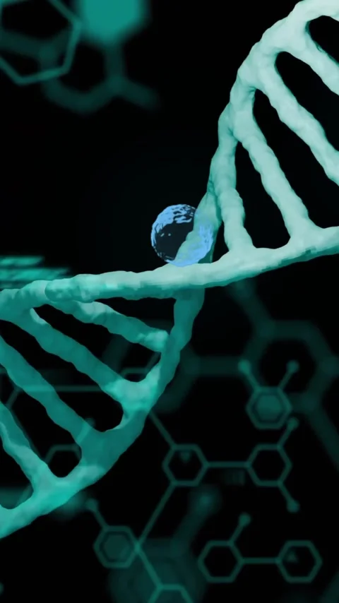 DNA strand and scientific data processing animation over hexagonal patterns Stock Footage 343159188