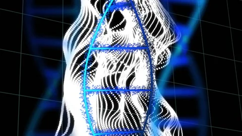 DNA strand and wave patterns, scientific data processing animation Stock Footage 314115572