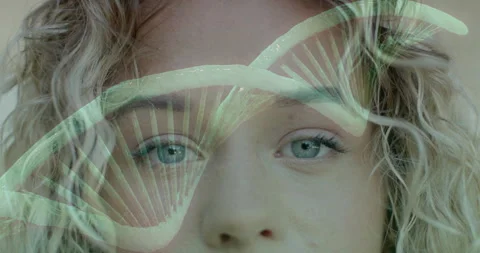 DNA strand animation over close-up of person eyes, highlighting genetic research Stock Footage 303461355