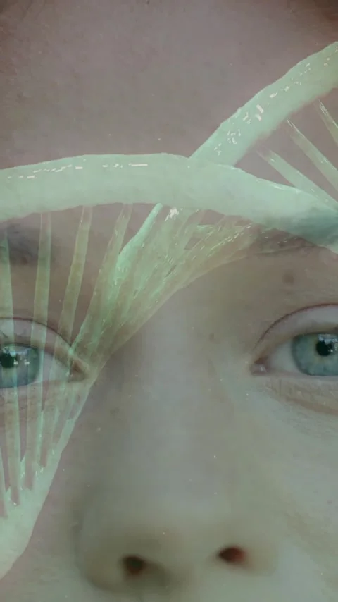 DNA strand animation over close-up of person eyes, highlighting genetic research Stock Footage 343641607