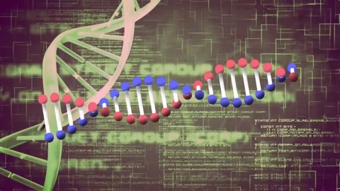 DNA strand appearing, foreground helix rotating into black circular matte, Stock Footage 333859081