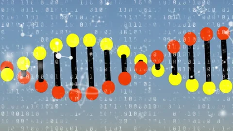 DNA strand with binary coding and molecular structures, scientific data Stock Footage 306274046