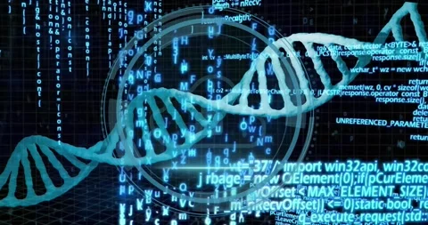 DNA strand with binary coding, illustrating scientific data processing in Stock Footage 329028214