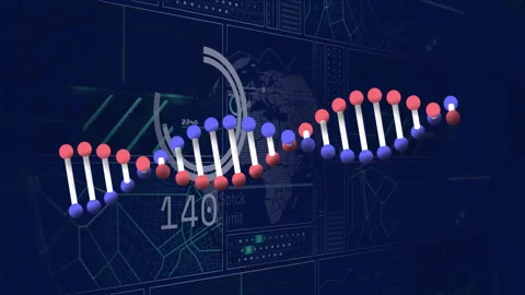 DNA strand with binary coding, processing scientific data in animation Stock Footage 303529081