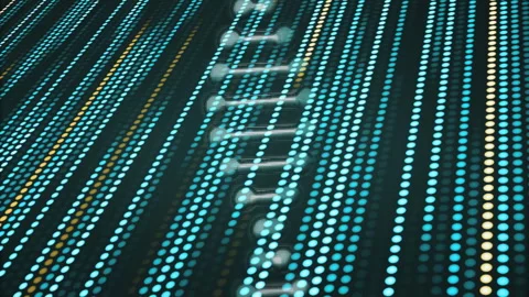 DNA strand with binary coding, processing scientific data in animation Stock Footage 304102797