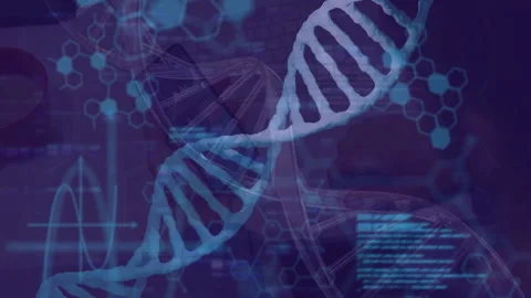DNA strand with binary coding, processing scientific data in animation style Stock Footage 304839778