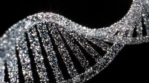 DNA Strand close up made of shiny diamond like fragments seamless loop Stockbeeldmateriaal 120067314
