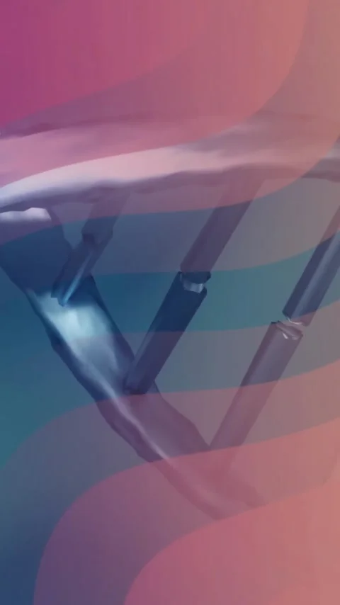 DNA strand with colorful waves in background, creating vibrant animation Stock Footage 343645592