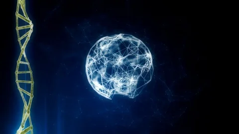 Dna Strand in dark background wiht digital core. Seamless Loop Stock Footage 89463399