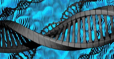 DNA strand image over blue and black abstract background Illustrazione stock
