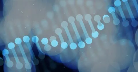DNA strand image over blurred blue and white bokeh background Stock Illustration