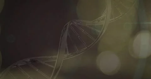 DNA strand image over dark background with light bokeh effects Illustrazione stock