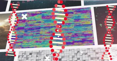 DNA strand image over digital data and Earth in space Stock Illustration