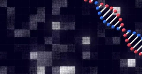 DNA strand image over pixelated black and white background 스톡 일러스트