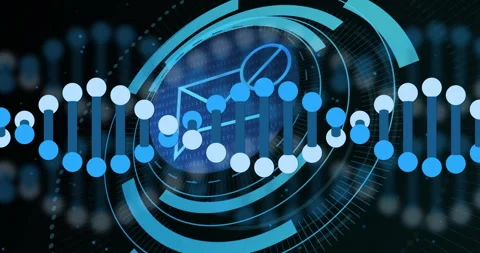 DNA strand interacting with digital interface, showcasing scientific technology Stock Footage 304077732