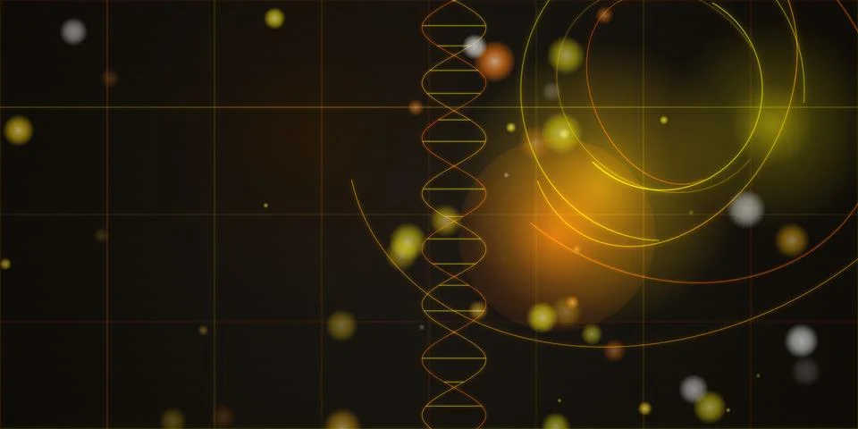 Dna strand model with glowing lights and circles Stock Illustration